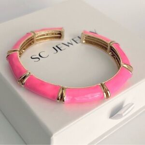 Cuff Pink Bracelet | Handcrafted 22K Gold Tone | Enameled Luxury Jewelry